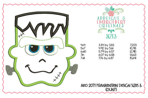 2071 Frankenstein Head Applique Design - Image 3