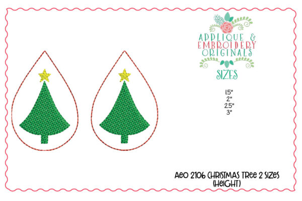 2106 Christmas Tree 2 Earrings In-The-Hoop Design - Image 2