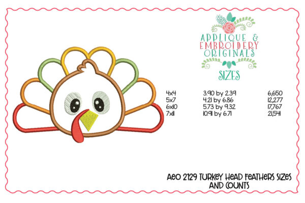 2129 Turkey Head Feathers Boy Applique Design - Image 3