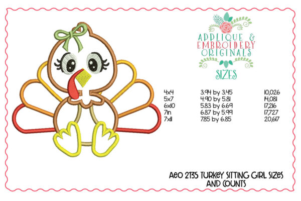 2135 Turkey Sitting Girl Applique Design - Image 2