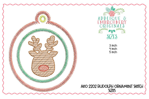 2202 Rudolph Reindeer Ornament In-The-Hoop Designs - Image 2