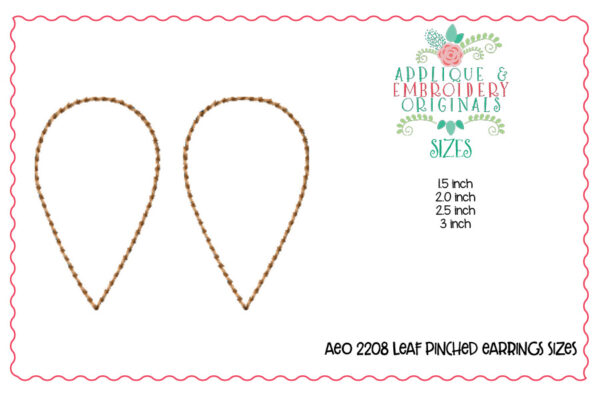 2208 Leaf Pinched Earrings In-The-Hoop Design - Image 3