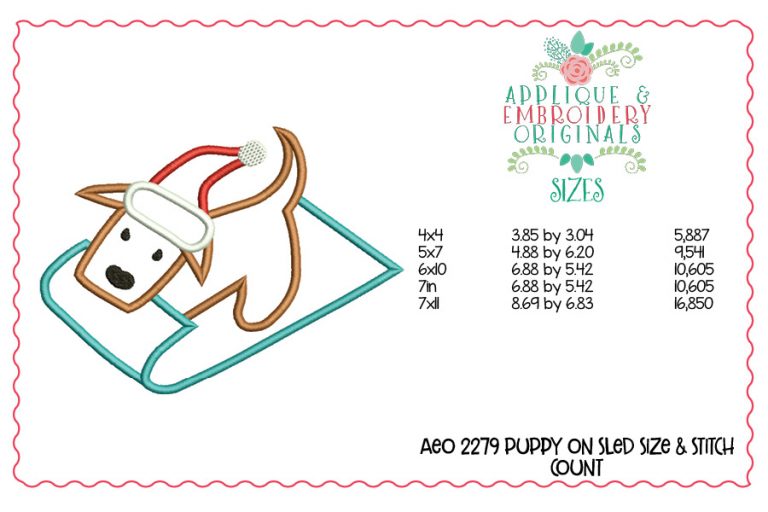 2279 Puppy On Sled Applique Design - Applique & Embroidery Originals