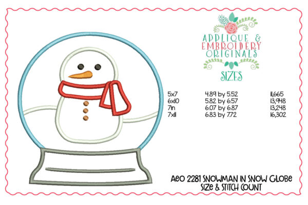 2281 Snowman in Snow Globe Applique Design - Image 2