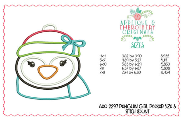 2297 Penguin Girl Peeker Applique Design - Image 3
