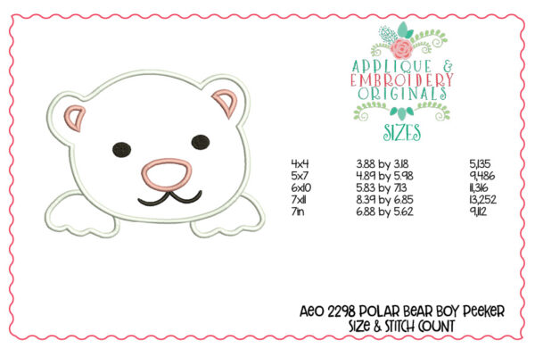 2298 Polar Bear Boy Peeker Applique Design - Image 3