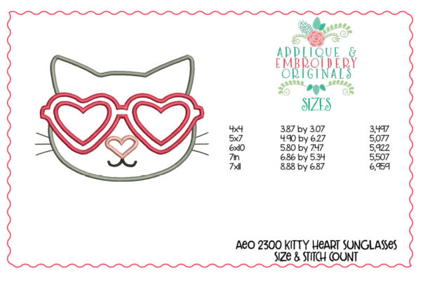 2300 Kitty Heart Sunglasses All-In-One Applique Design - Image 5