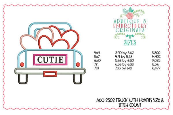 2302 Truck with Hearts All-In-One Applique Design - Image 4