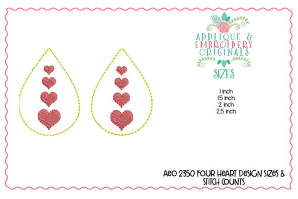 2350 Four Heart Earrings In-The-Hoop Design - Image 5