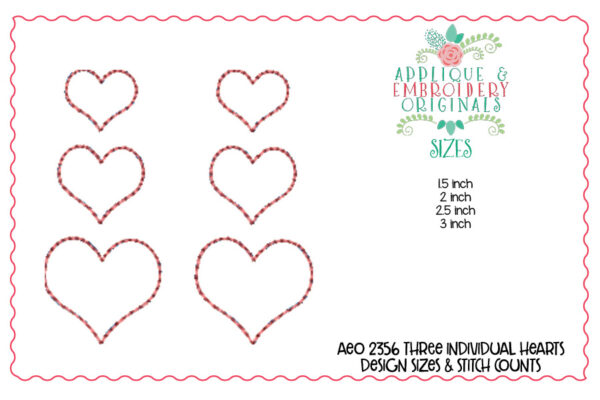 2356 Three Individual Hearts Earrings In-The-Hoop Design - Image 3
