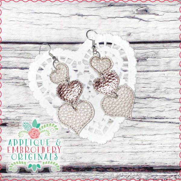 2356 Three Individual Hearts Earrings In-The-Hoop Design - Image 2