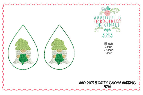 2403 St. Patrick's Gnome Earrings In-The-Hoop Design - Image 2
