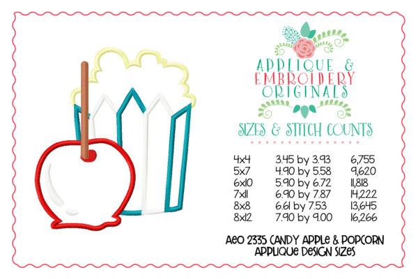 2335 Candy Apple & Popcorn Applique Design - Image 2