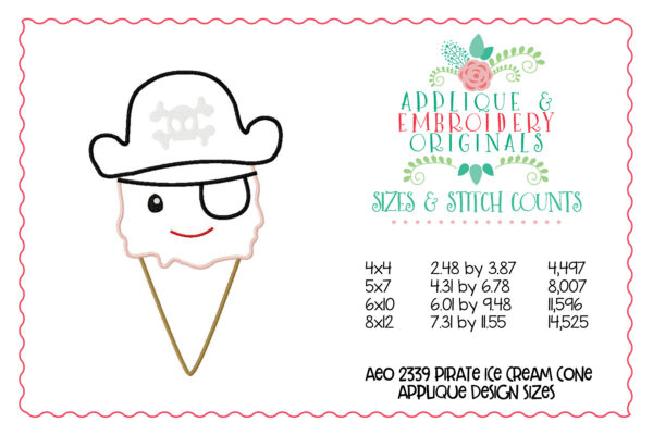 2339 Pirate Ice Cream Cone Applique Design - Image 2