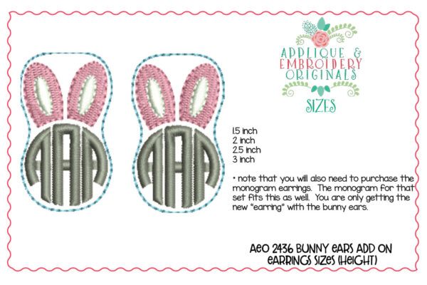 2436 Bunny Earrings Add On Earrings In-The-Hoop Design - Image 4