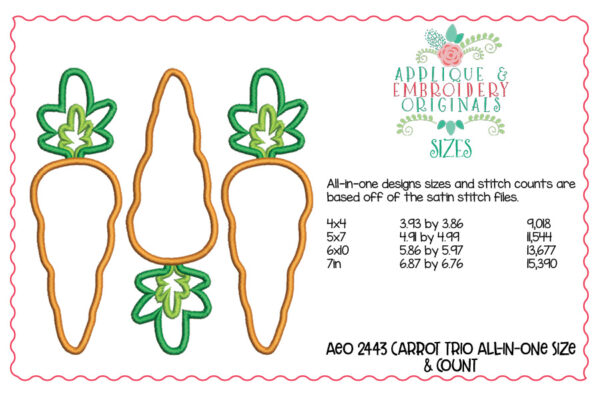 2443 Carrot Trio All-In-One Applique Design - Image 3