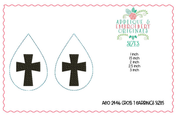 2446 Cross 1 Earrings In-The-Hoop Design - Image 3