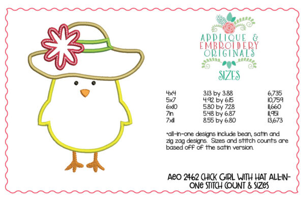 2462 Chick Girl with Hat All-In-One Applique Design - Image 2