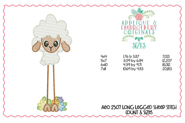 2508 Long Legged Sheep Flower Sketch Embroidery Design - Image 3