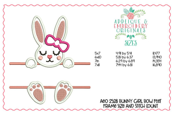 2528 Bunny Feet Frame Bow Girl Applique Design - Image 3