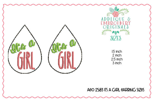 2583 It's A Girl Earrings In-The-Hoop Design - Image 4