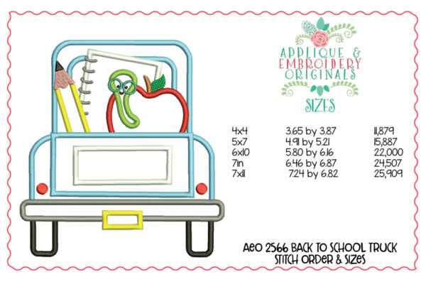 2566 Back to School Truck Applique Design - Image 3