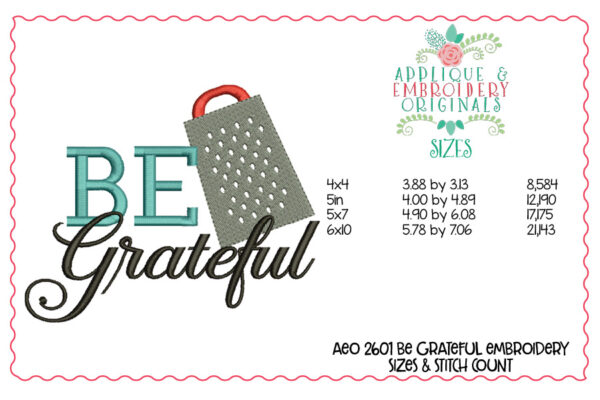 2601 Be Grateful Embroidery Design - Image 2