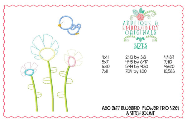2617 Bluebird Flower Trio Applique Design - Image 3