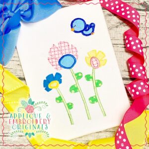 2617 Bluebird Flower Trio Applique Design