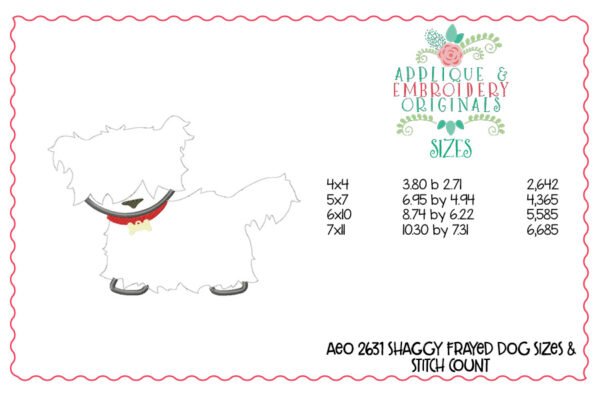 2631 Shaggy Frayed Dog Applique Design - Image 2