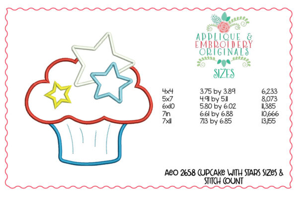 2658 Cupcake with Stars Applique Design - Image 3