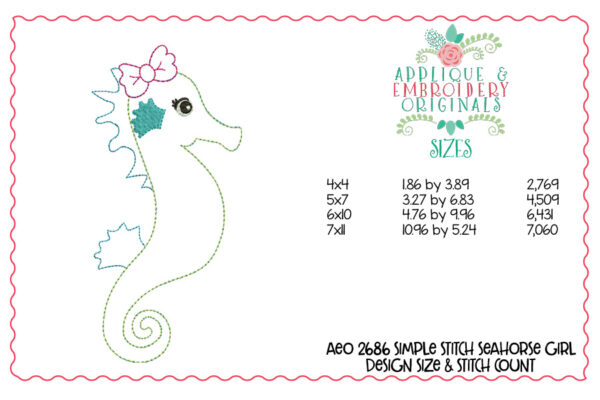 2686 Seahorse Girl Simple Stitch Applique Design - Image 2