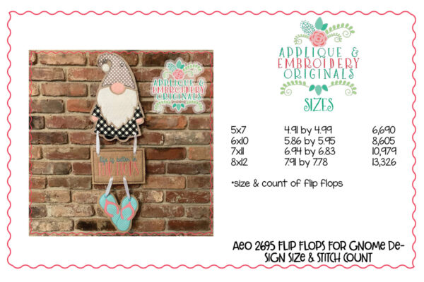 2695 Flip Flops & Plaque Interchangeable for Gnome In-The-Hoop Design - Image 3