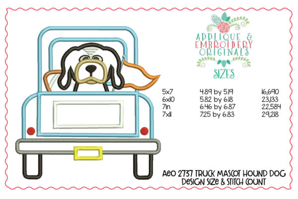 2838 Truck Mascot Hound Dog Applique Design - Image 3