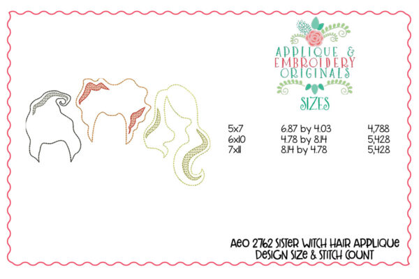 2762 Sister Witch Hair Applique Design - Image 2
