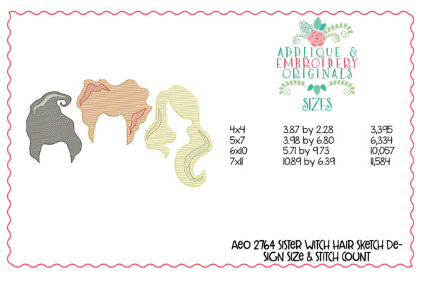 2764 Sister Witch Hair Sketch Embroidery Design - Image 2