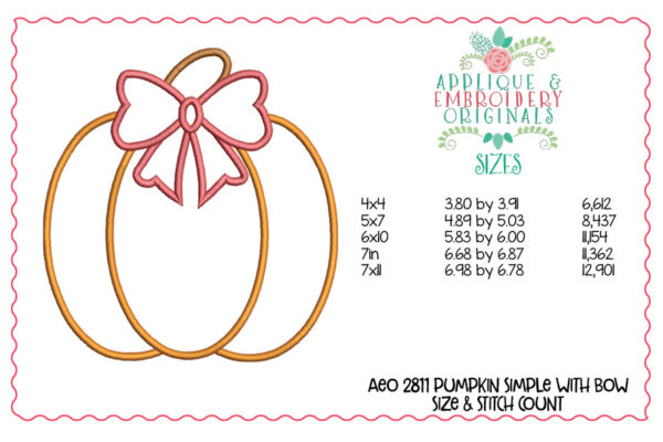 2811 Simple Pumpkin with Bow Applique Design - Image 3