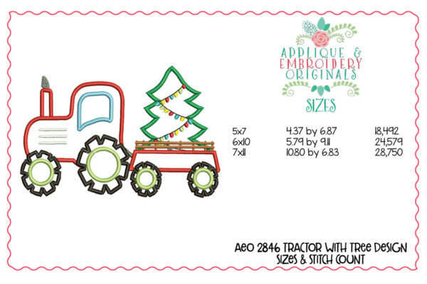 2846 Tractor with Christmas Tree Applique Design - Image 2