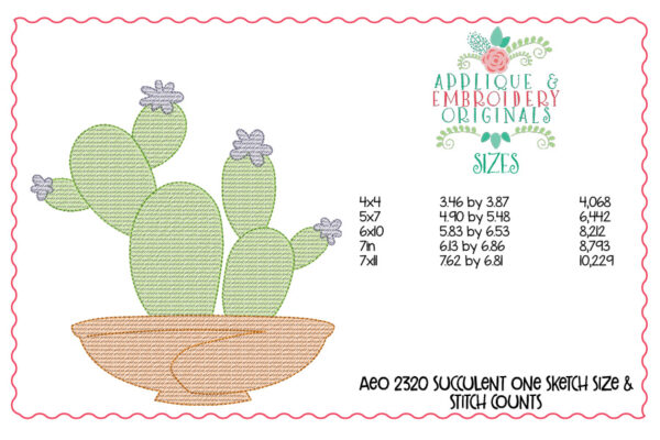 2320 Succulent One Sketch Embroidery Design - Image 2