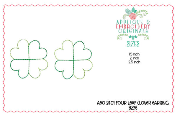 2401 Four Leaf Clover Earrings In-The-Hoop Design - Image 3