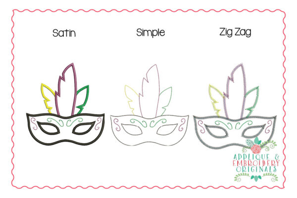 2317 Mardi Gras Mask Feathers All-in-one Applique Design - Image 2