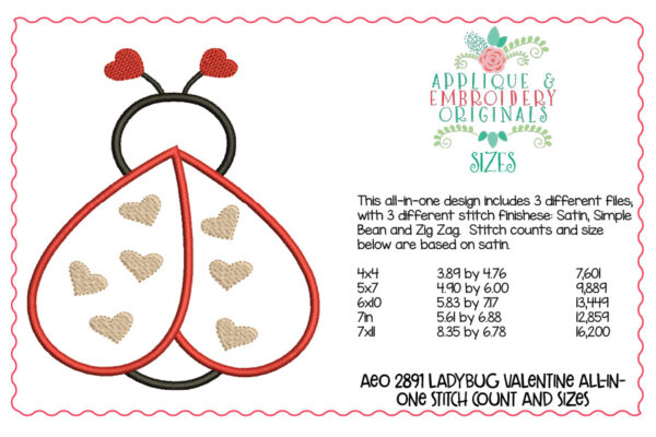 2891 Ladybug Valentine All-In-One Applique Design - Image 6
