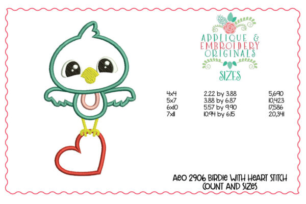 2906 Birdie with Heart Applique Design - Image 2