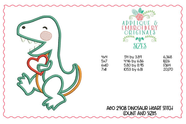 2908 Dinosaur Heart Applique Design - Image 3