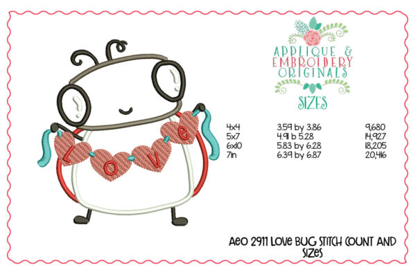 2911 Love Bug Applique Design - Image 3