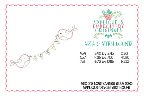 218 Love Banner Birds Applique Design - Image 2