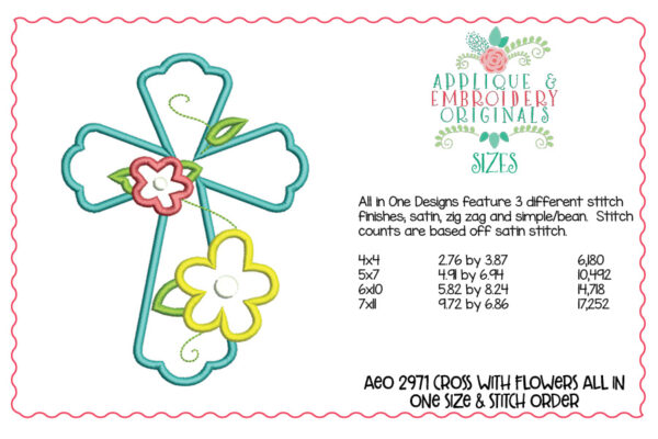 2971 Cross with Flowers All-In-One Applique Design - Image 3