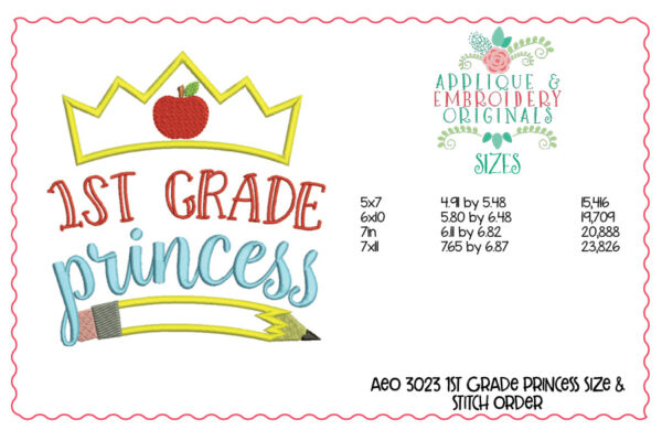 3023 1st Grade Princess Applique Design - Image 3