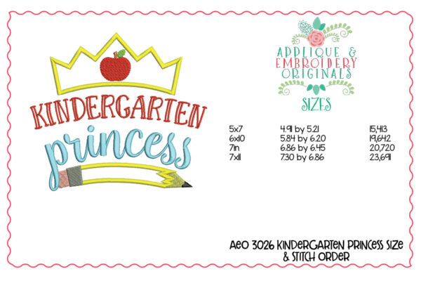 3026 Kindergarten Princess Applique Design - Image 2