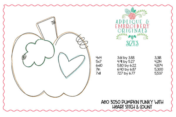 3050 Pumpkin Funky with Heart Applique Design - Image 2